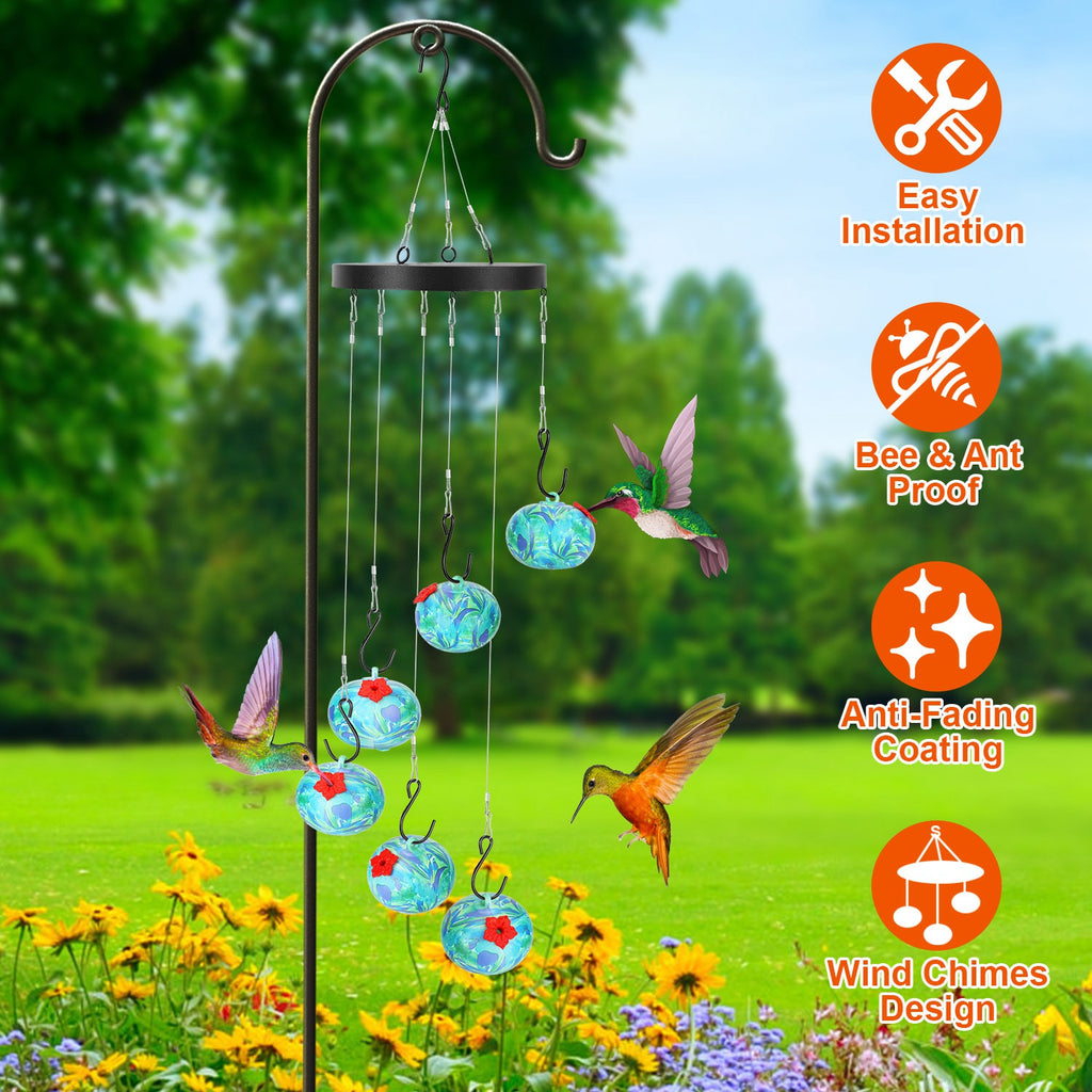 Wind Chimes Hummingbird Feeder - Ant & Bee Proof Outdoor Hanging Feeder
