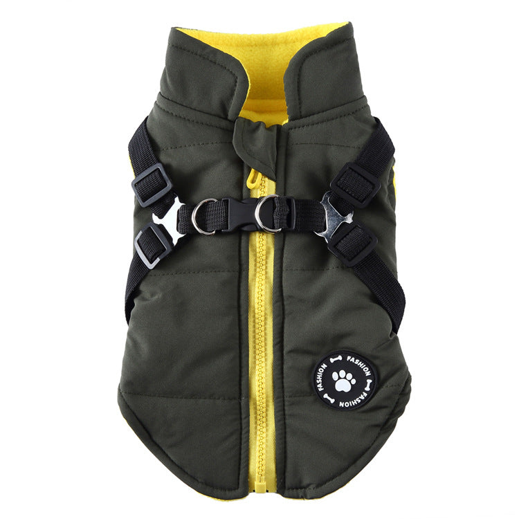 Cotton-Padded Dog Jacket with Chest Strap - Keep Your Pup Warm & Secure!