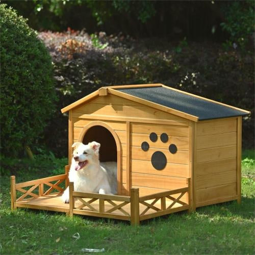 48" Wooden Dog House with Porch - Your Dog's Cozy Outdoor Home (Water-Resistant!)