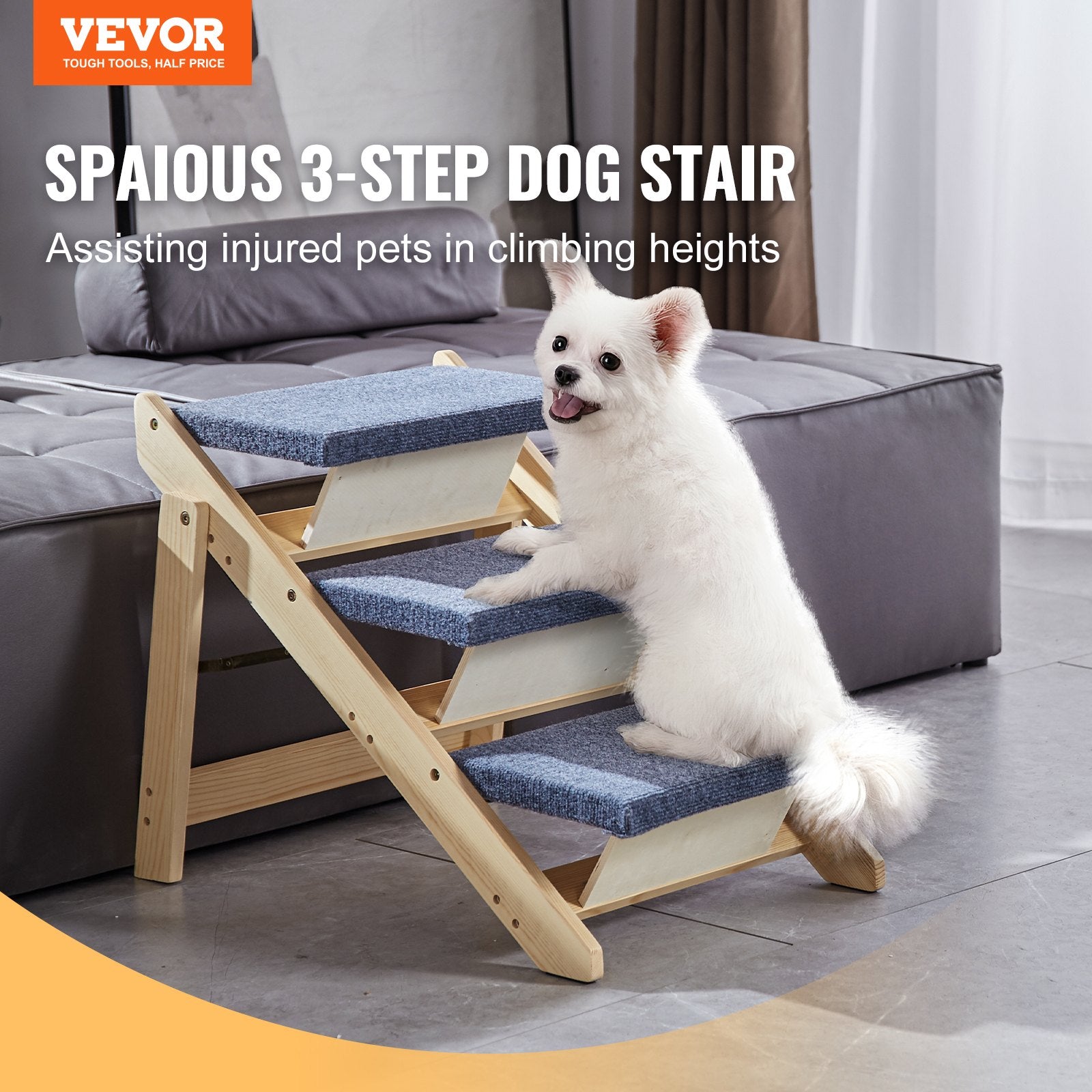 Wooden Dog Stairs & Ramp 2-in-1 - Your Dog Climbs Safely (Supports 150 lbs!)