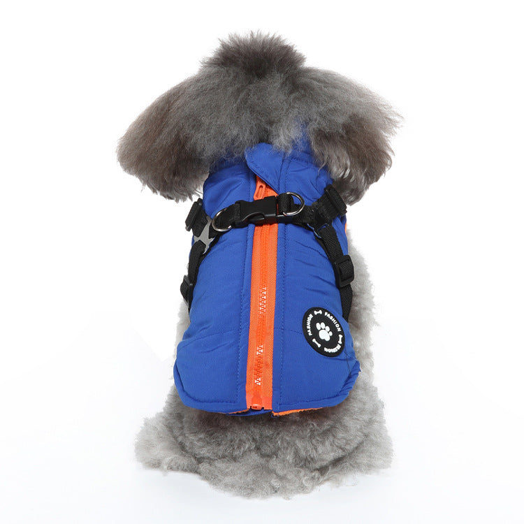 Cotton-Padded Dog Jacket with Chest Strap - Keep Your Pup Warm & Secure!