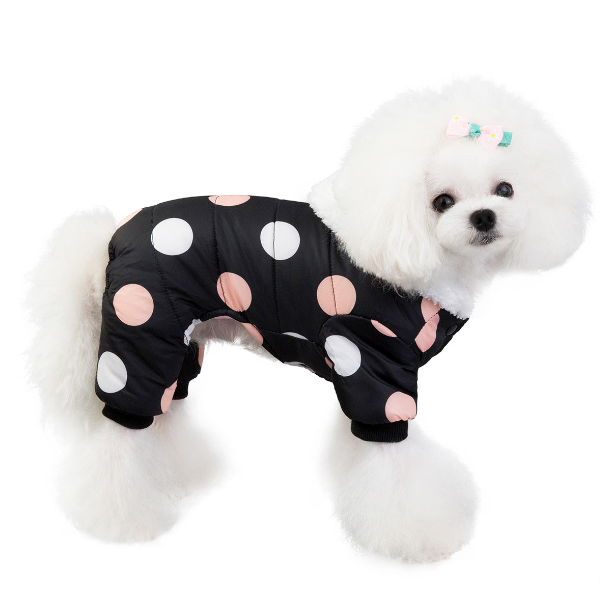 Polka Dot Dog Coat with 4 Legs - Warm, Adorable & Full Coverage (Cotton-Padded!)