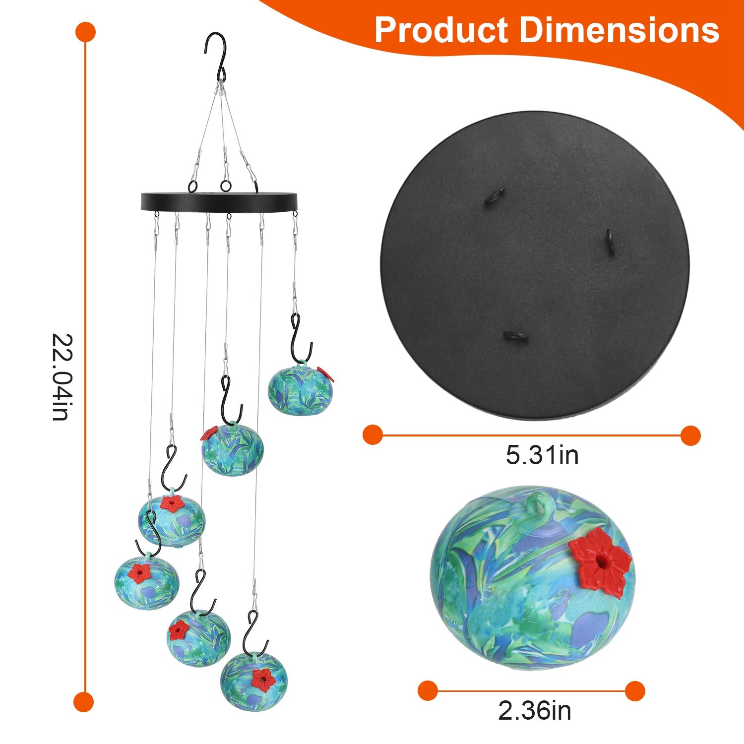Wind Chimes Hummingbird Feeder - Ant & Bee Proof Outdoor Hanging Feeder