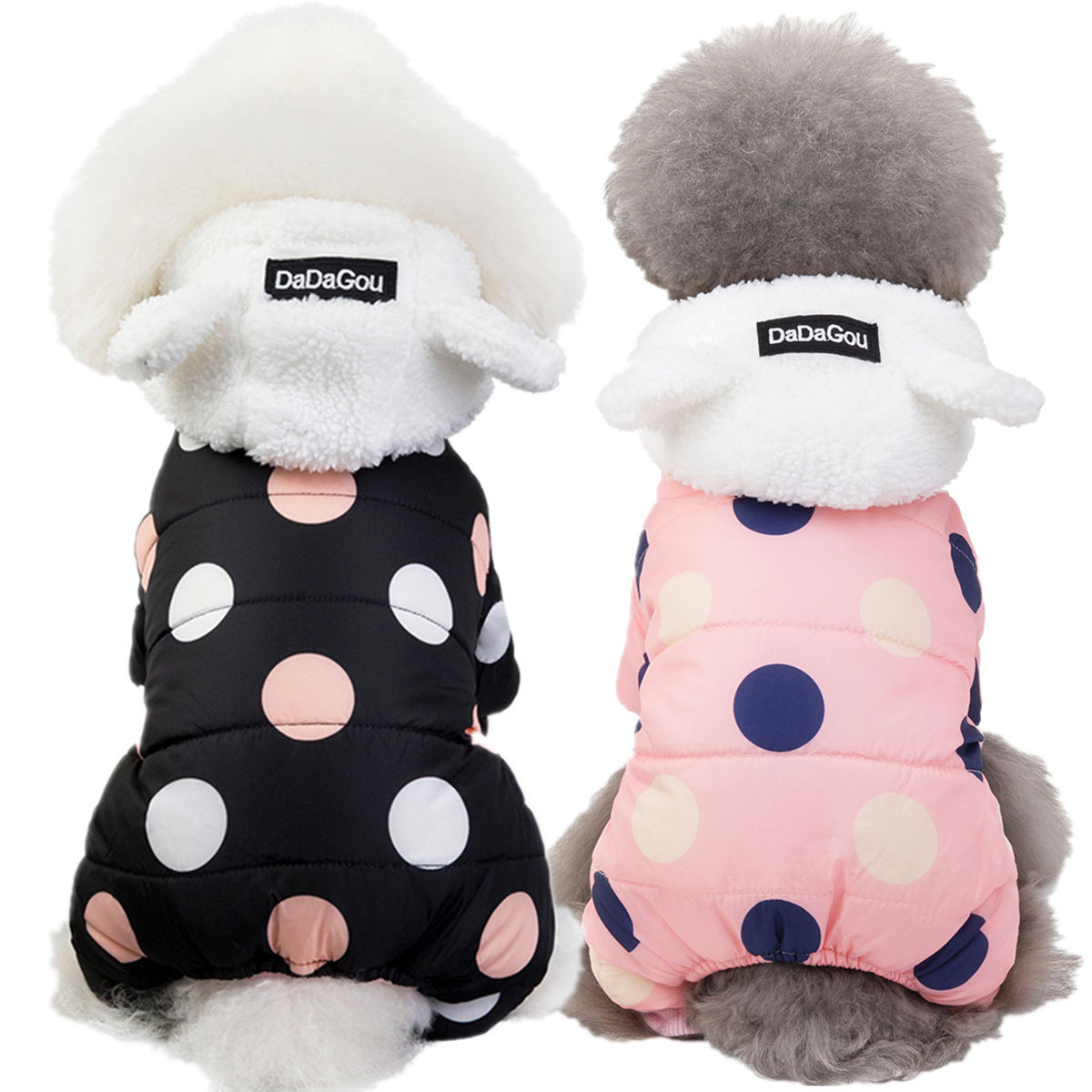 Polka Dot Dog Coat with 4 Legs - Warm, Adorable & Full Coverage (Cotton-Padded!)