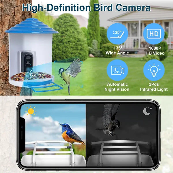 Smart Bird Feeder with Solar Camera - AI Bird Identification & 1080P HD Video