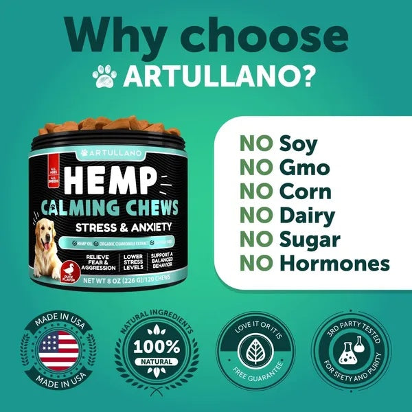 Hemp Calming Chews for Dogs - Anxiety Relief + Hip & Joint Support (120 Treats!)