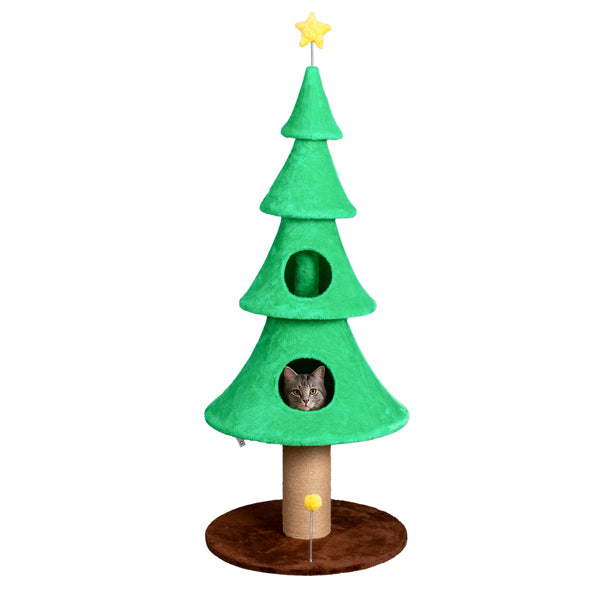 59" Large Cat Tower Tree - Christmas Tree Design with 2 Condos & Scratching Posts