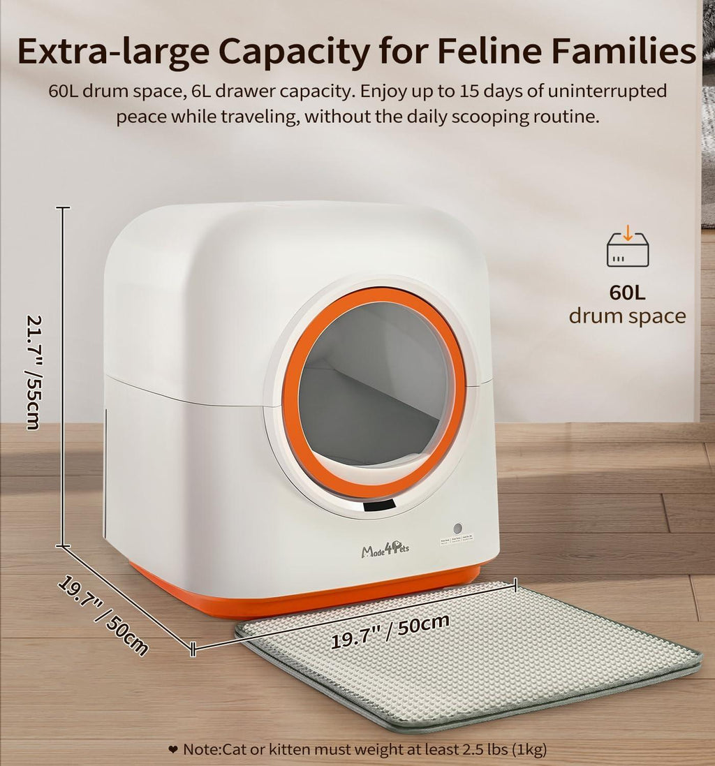 60L Smart Cat Litter Box with App Control - Monitor Your Cats From Anywhere!