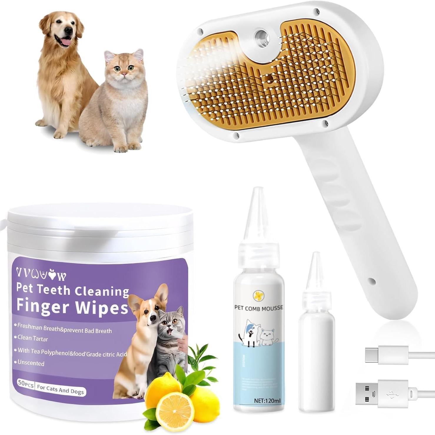 3-in-1 Pet Steam Brush - Spray Hair Removal Comb with Waterless Shampoo