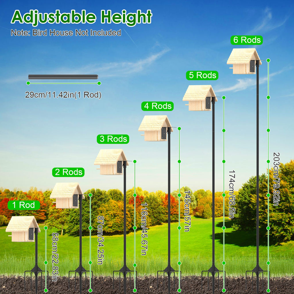 Bird House Pole Kit - 80" Height Adjustable Heavy Duty Mount with 5-Prong Base