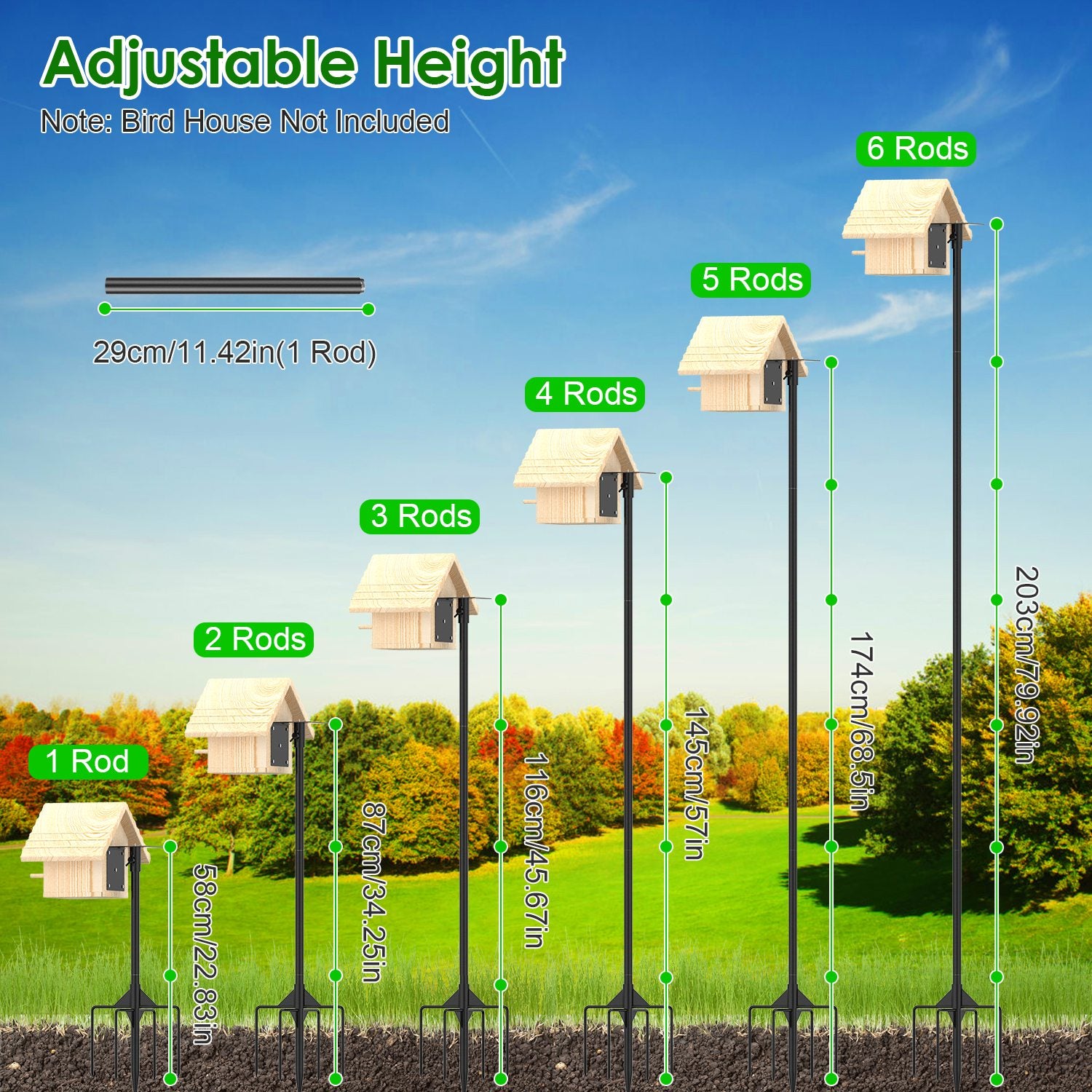 Bird House Pole Kit - 80" Height Adjustable Heavy Duty Mount with 5-Prong Base