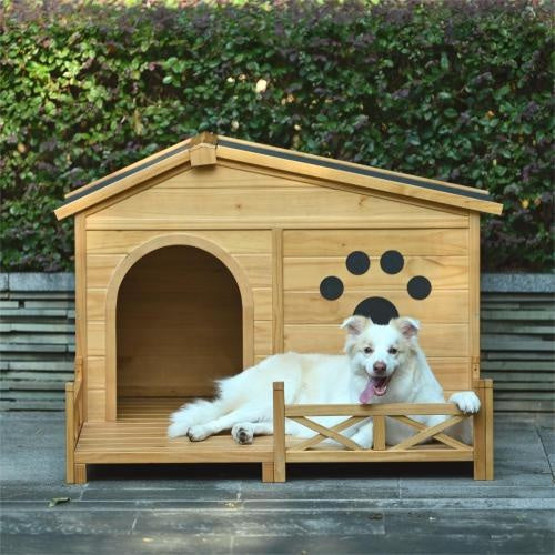 48" Wooden Dog House with Porch - Your Dog's Cozy Outdoor Home (Water-Resistant!)