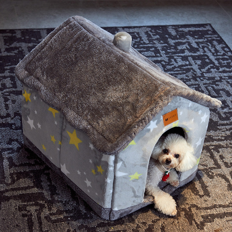 Foldable Dog House - Your Pet's Warm Winter Cave (Removable & Washable!)
