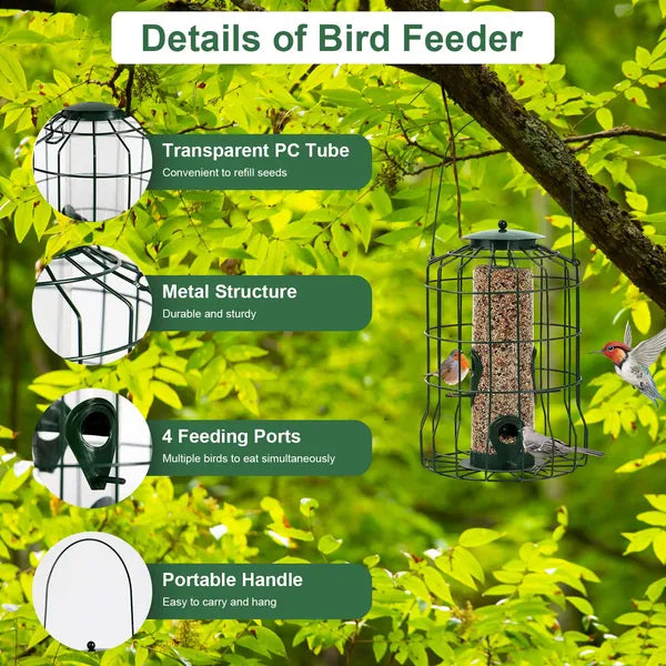 Outdoor Wild Bird Feeder - Squirrel-Proof Metal with 4 Feeding Ports