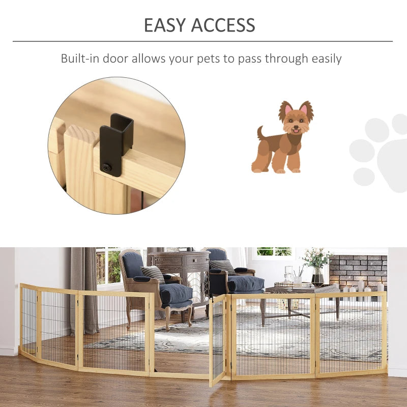 6-Panel Wooden Pet Gate - Keep Your Dog Safe & Your Home Organized (Foldable!)