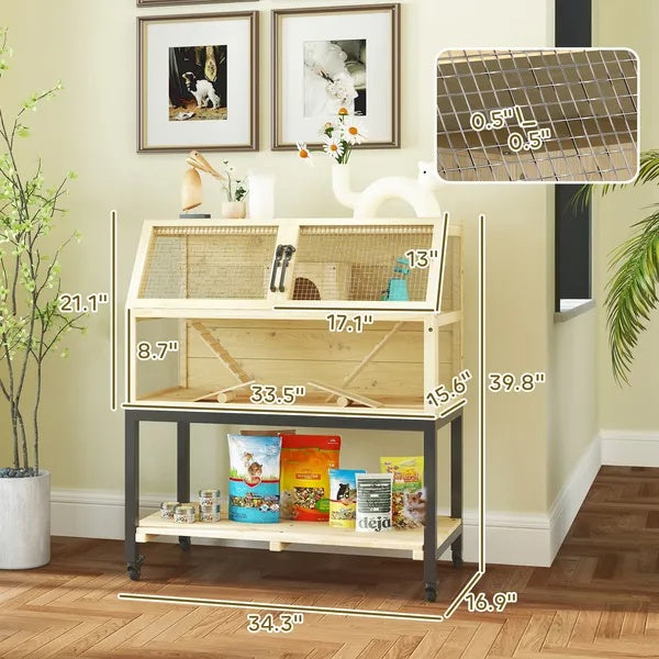 Hamster Cage on Wheels with Storage - Complete Habitat for Dwarf, Syrian Hamster & Gerbil