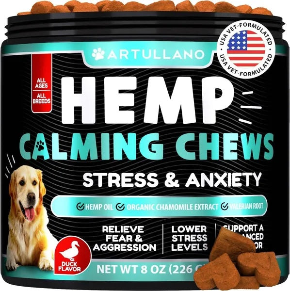 Hemp Calming Chews for Dogs - Anxiety Relief + Hip & Joint Support (120 Treats!)