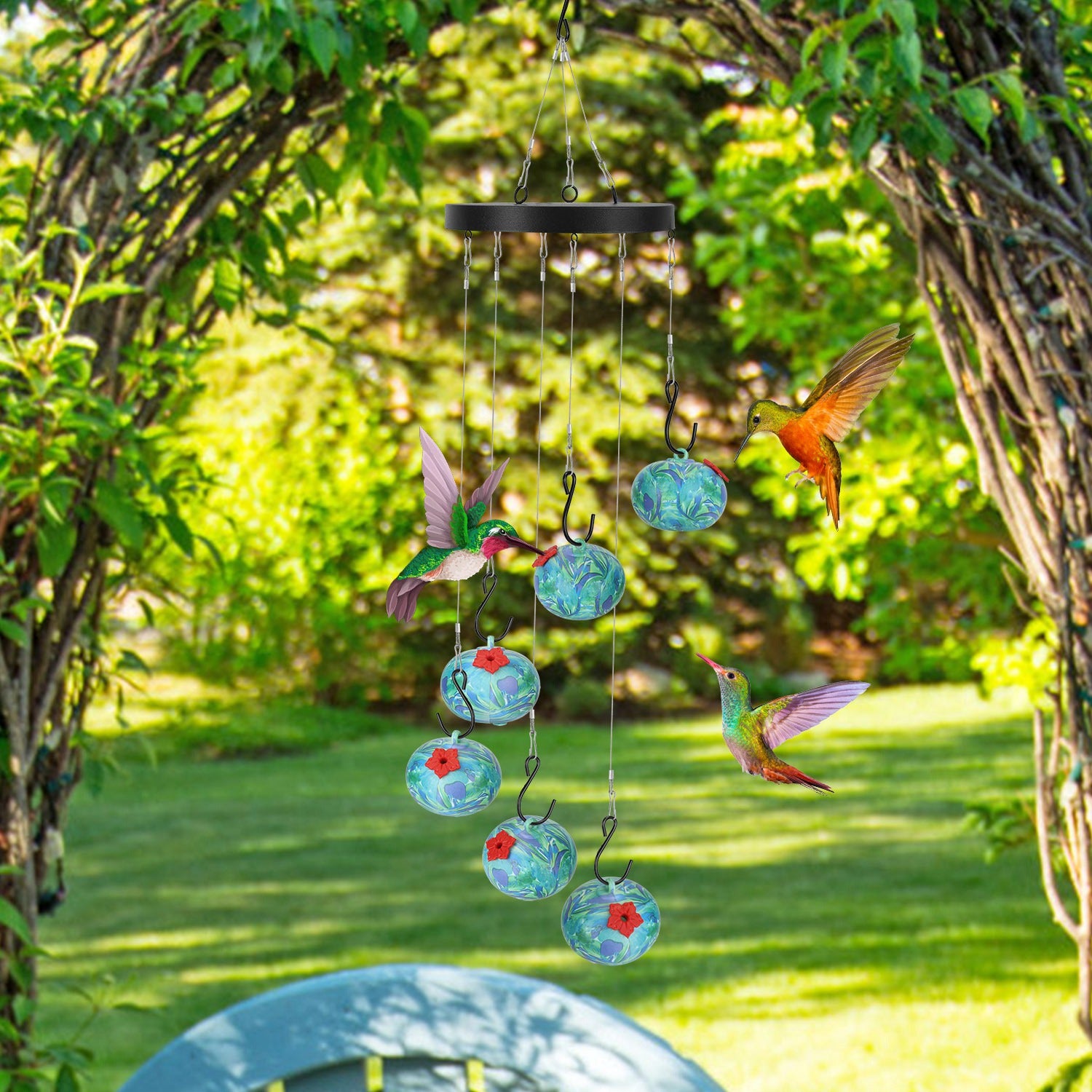 Wind Chimes Hummingbird Feeder - Ant & Bee Proof Outdoor Hanging Feeder