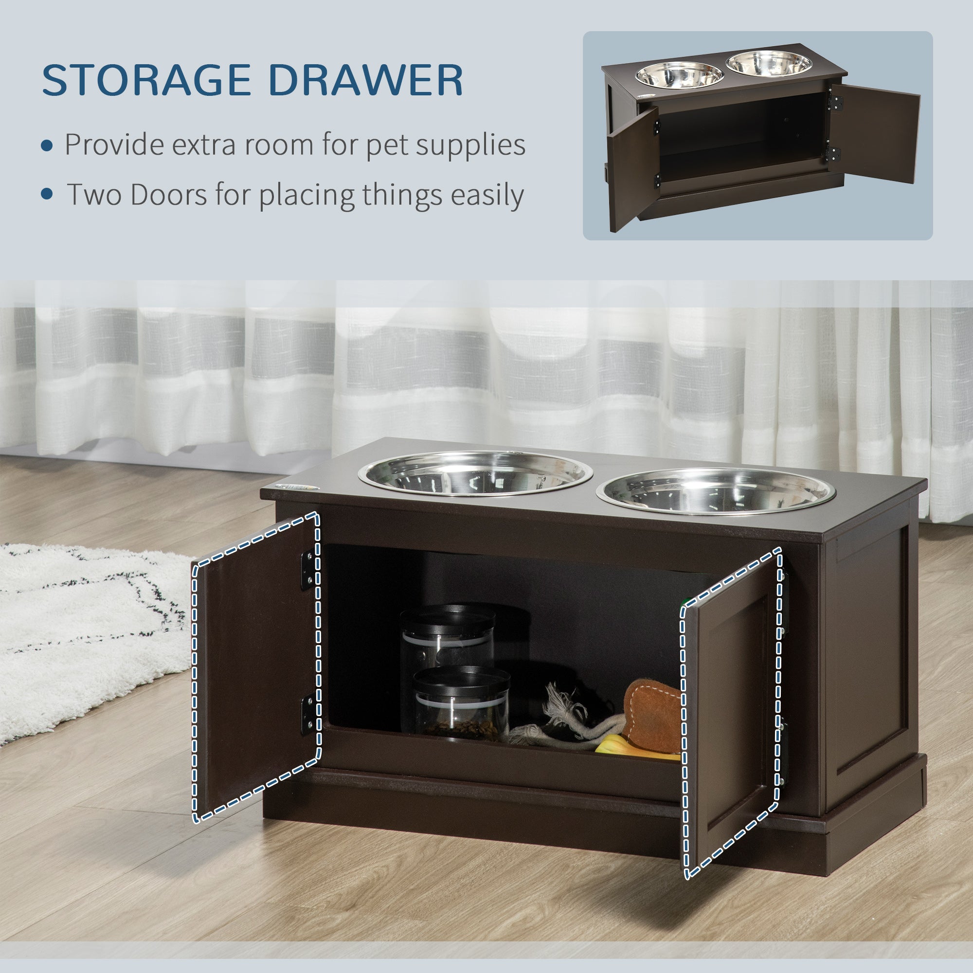 Elevated Dog Bowls with Storage - Raised Pet Feeding Station
