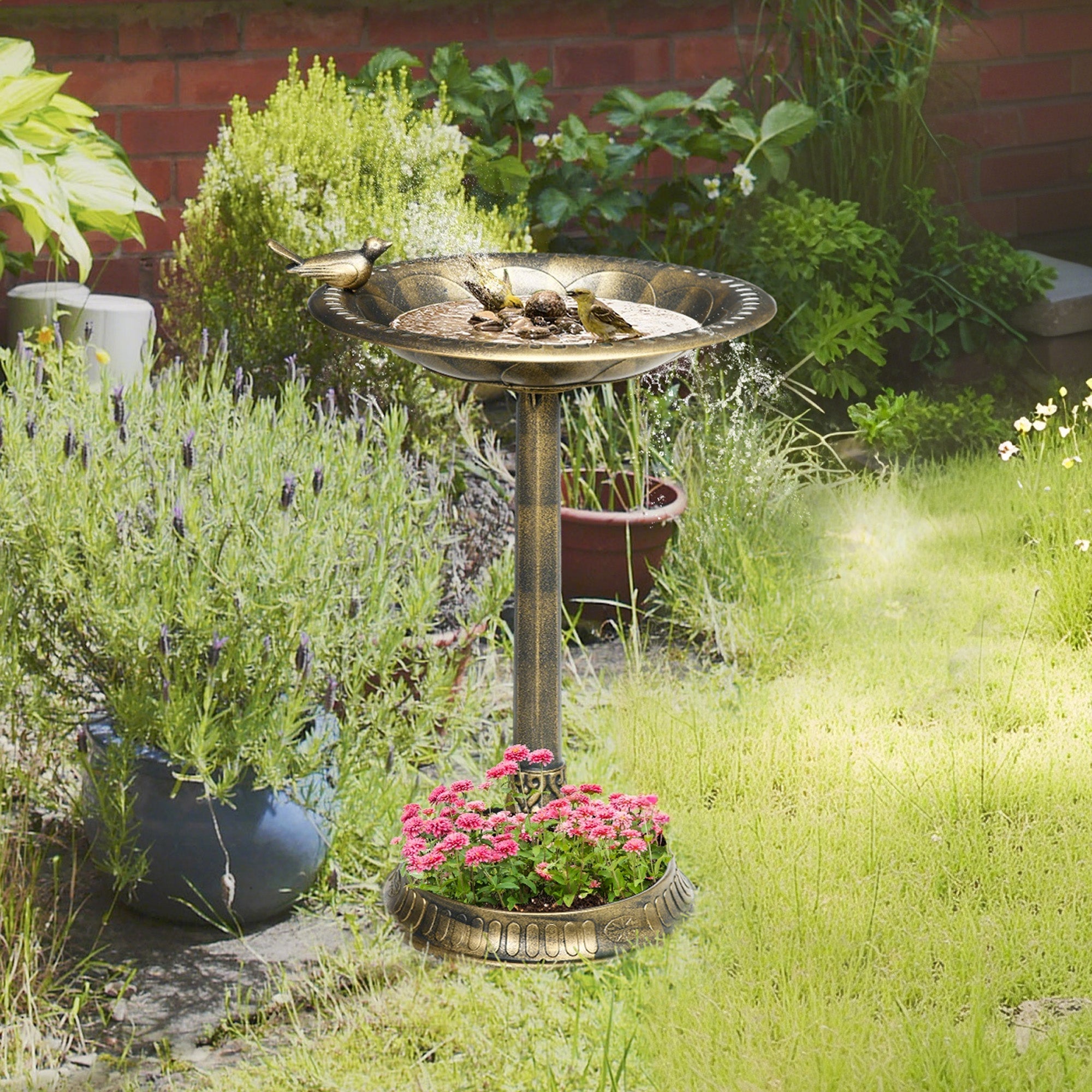 28" Antique Bird Bath with Planter - Transform Your Garden Into a Bird Paradise!