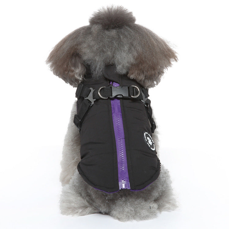 Cotton-Padded Dog Jacket with Chest Strap - Keep Your Pup Warm & Secure!