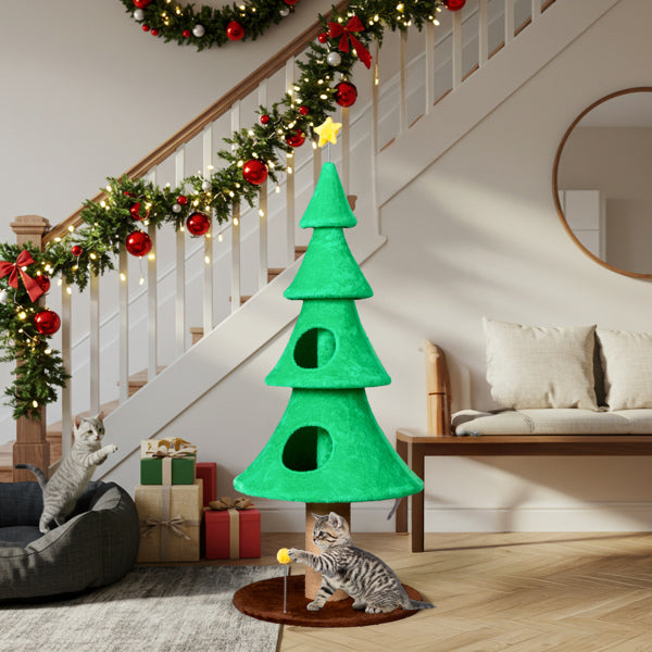 59" Large Cat Tower Tree - Christmas Tree Design with 2 Condos & Scratching Posts