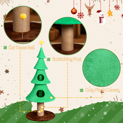 59" Large Cat Tower Tree - Christmas Tree Design with 2 Condos & Scratching Posts