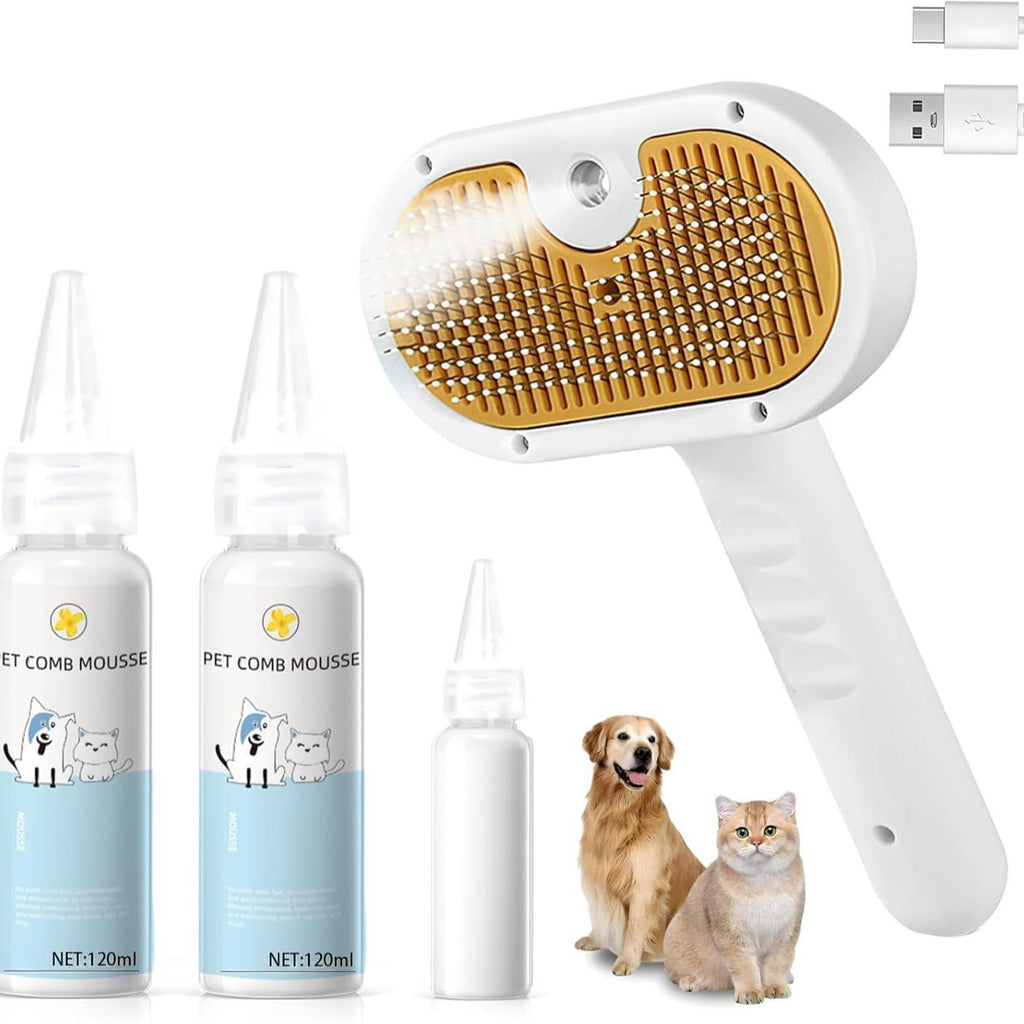 3-in-1 Pet Steam Brush - Spray Hair Removal Comb with Waterless Shampoo