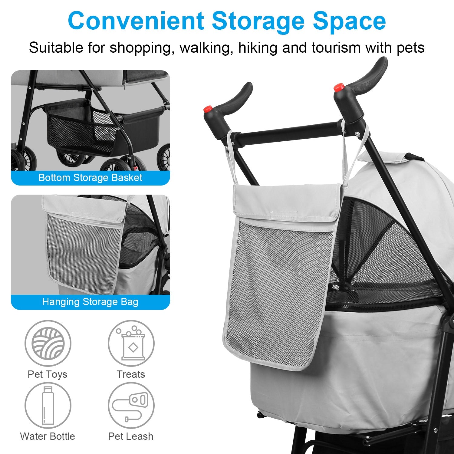 Pet Stroller 4-Wheel Foldable - Dog & Cat Carrier for Travel & Vet Visits