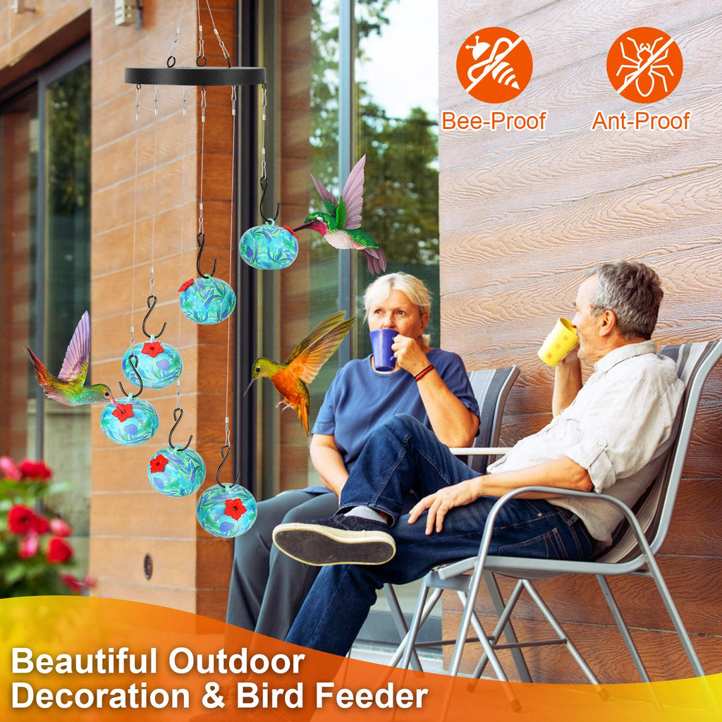 Wind Chimes Hummingbird Feeder - Ant & Bee Proof Outdoor Hanging Feeder