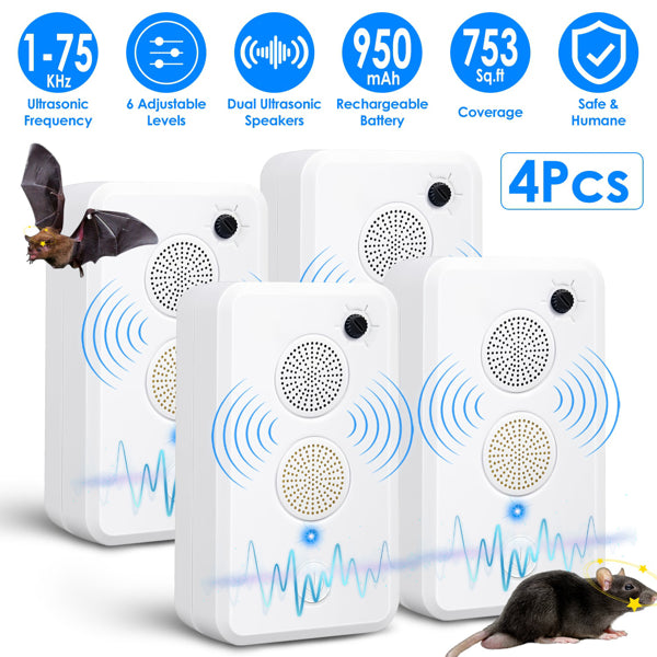 4-Pack Ultrasonic Pest Repeller - Keep Bats, Birds & Mice Away (Chemical-Free!)