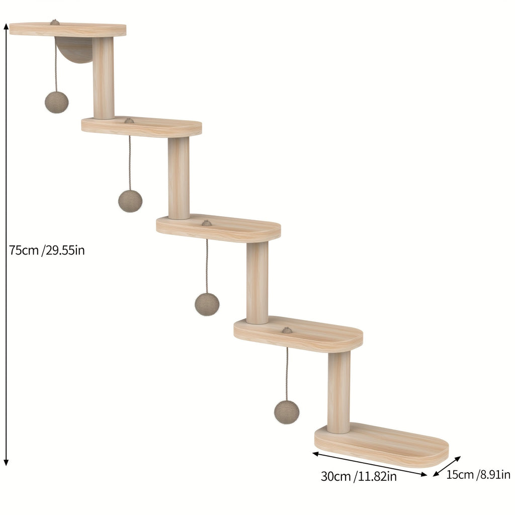 Muro modular para trepar gatos con 4 pelotas - Sistema de madera de varios niveles montado en la pared