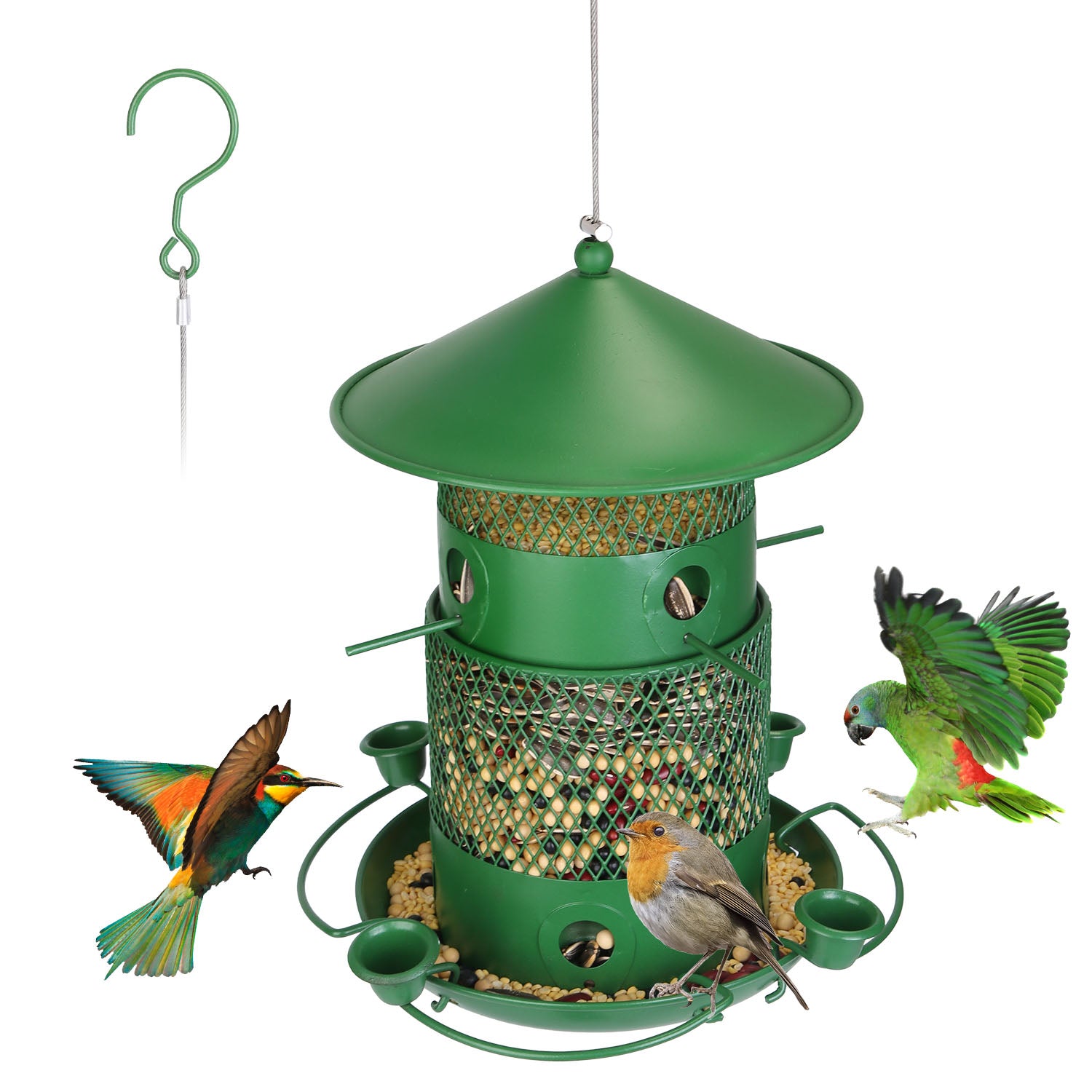 Wild Bird Feeder - Squirrel-Proof Metal Feeder with 360° Perches & Water Cups