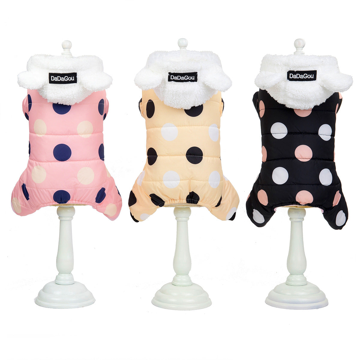 Polka Dot Dog Coat with 4 Legs - Warm, Adorable & Full Coverage (Cotton-Padded!)