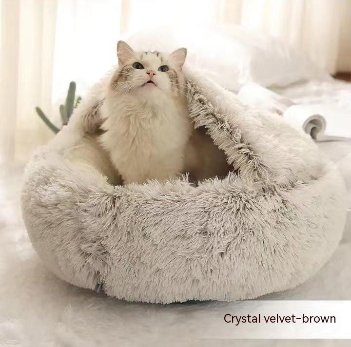 2-in-1 Dog & Cat Bed - Your Pet's Cozy Winter Nest (Converts House to Flat Bed!)