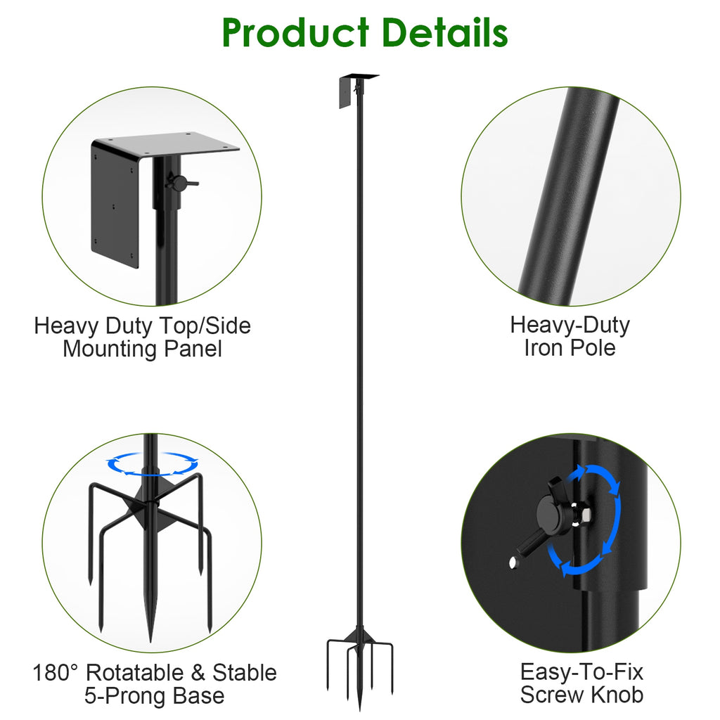 Bird House Pole Kit - 80" Height Adjustable Heavy Duty Mount with 5-Prong Base