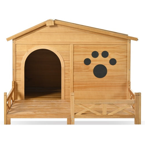 48" Wooden Dog House with Porch - Your Dog's Cozy Outdoor Home (Water-Resistant!)