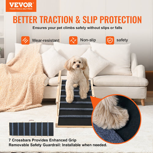 Adjustable Dog Ramp 47in for Senior Dogs - Non-Slip Wood Bed & Car Ramp