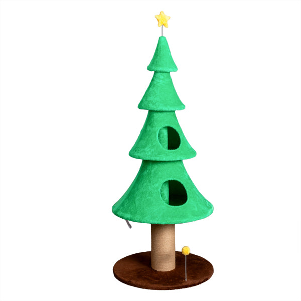 59" Large Cat Tower Tree - Christmas Tree Design with 2 Condos & Scratching Posts