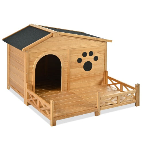 48" Wooden Dog House with Porch - Your Dog's Cozy Outdoor Home (Water-Resistant!)