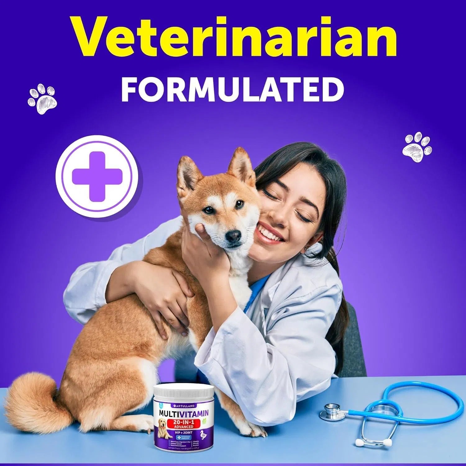 Dog Multivitamin 20-in-1 with Glucosamine - Complete Health for Puppies & Seniors (120 Chews!)