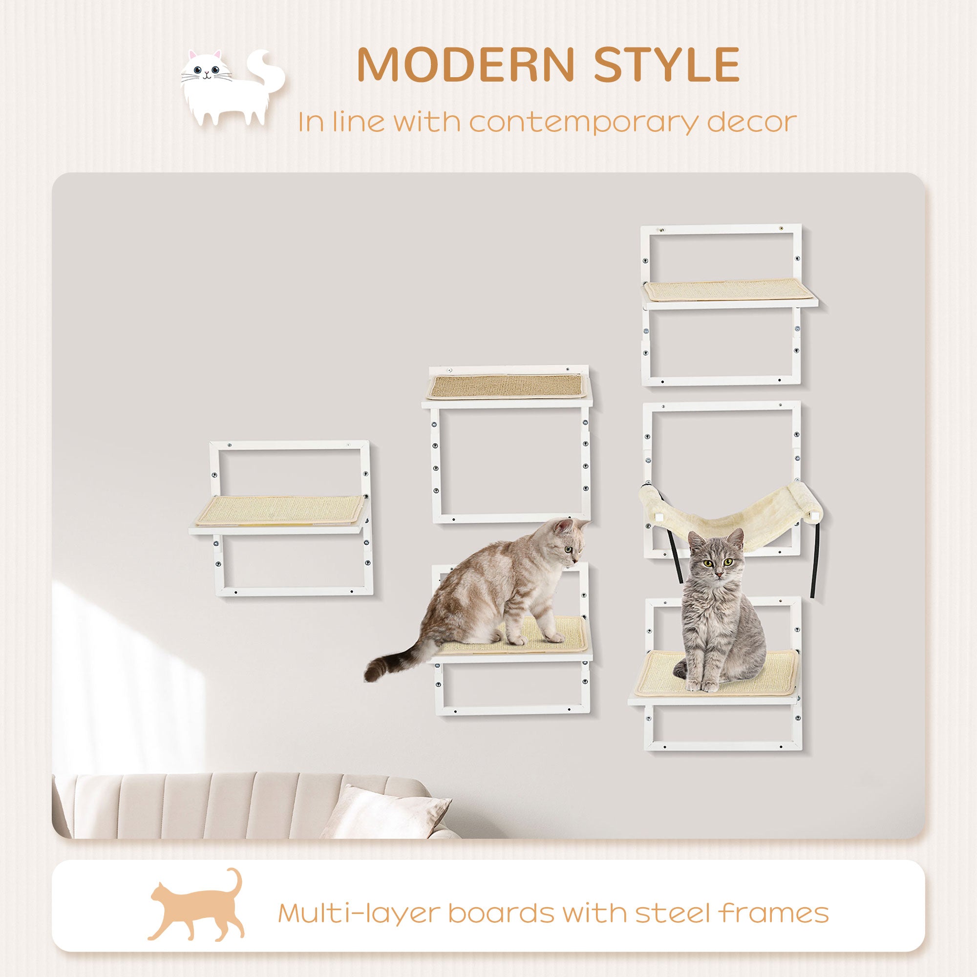 Cat Shelves for Indoor Cats - Wall-Mounted Climbing & Perching System
