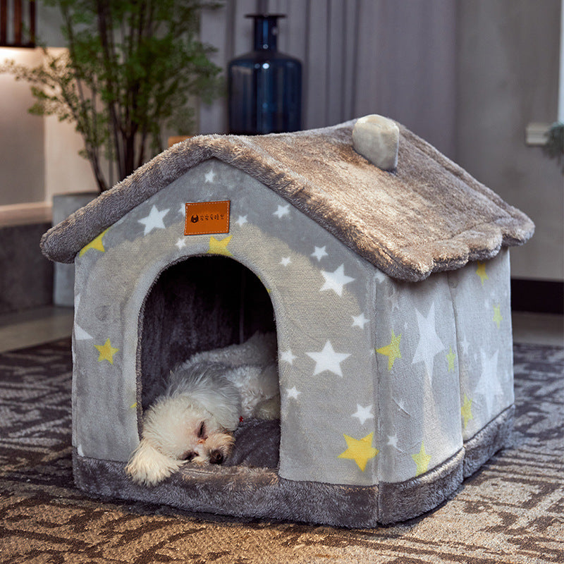 Foldable Dog House - Your Pet's Warm Winter Cave (Removable & Washable!)