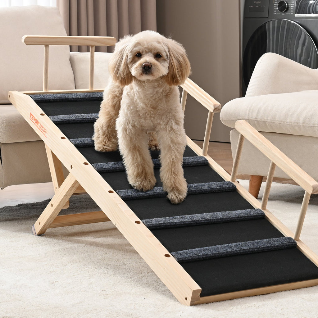 Adjustable Dog Ramp 47in for Senior Dogs - Non-Slip Wood Bed & Car Ramp