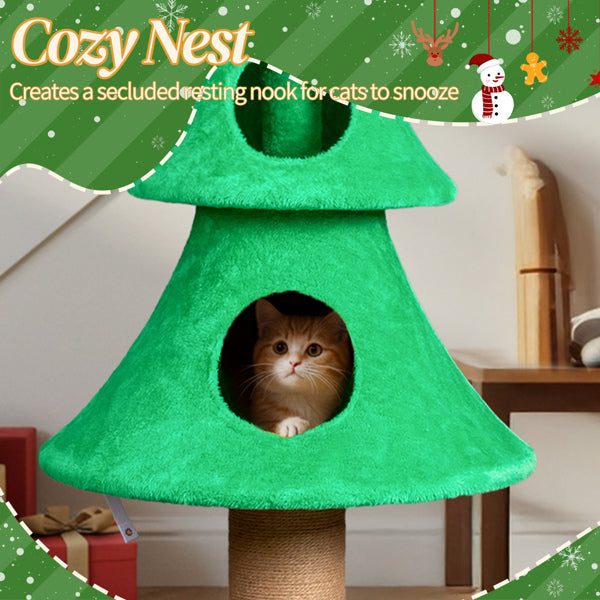 59" Large Cat Tower Tree - Christmas Tree Design with 2 Condos & Scratching Posts