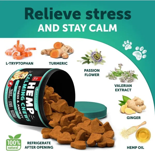Hemp Calming Chews for Dogs - Anxiety Relief + Hip & Joint Support (120 Treats!)