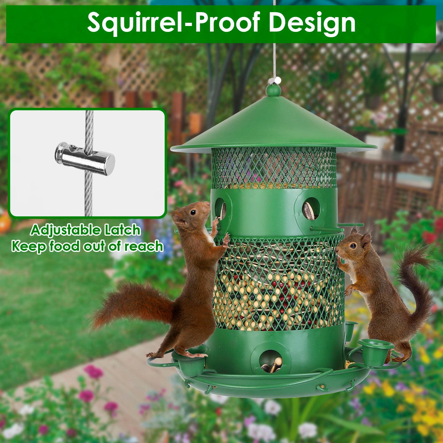 Comedero para pájaros silvestres - Comedero de metal a prueba de ardillas con perchas de 360° y bebederos