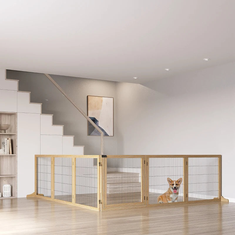 6-Panel Wooden Pet Gate - Keep Your Dog Safe & Your Home Organized (Foldable!)