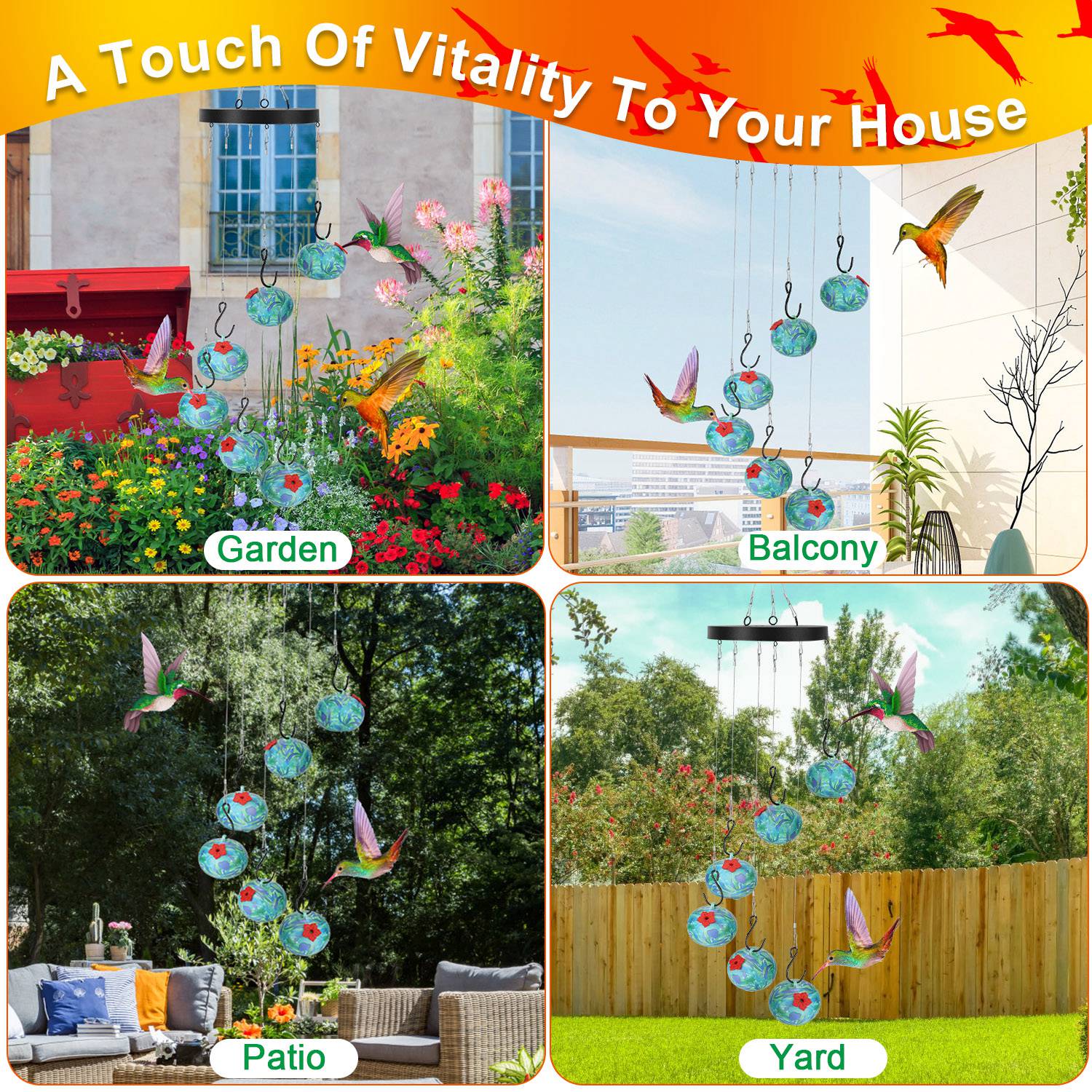 Wind Chimes Hummingbird Feeder - Ant & Bee Proof Outdoor Hanging Feeder