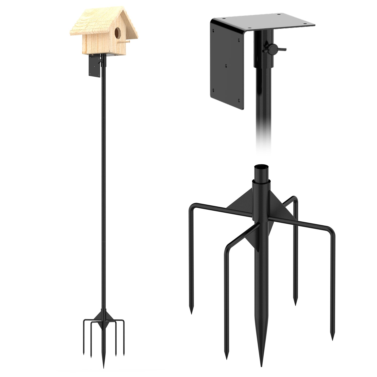 Bird House Pole Kit - 80" Height Adjustable Heavy Duty Mount with 5-Prong Base